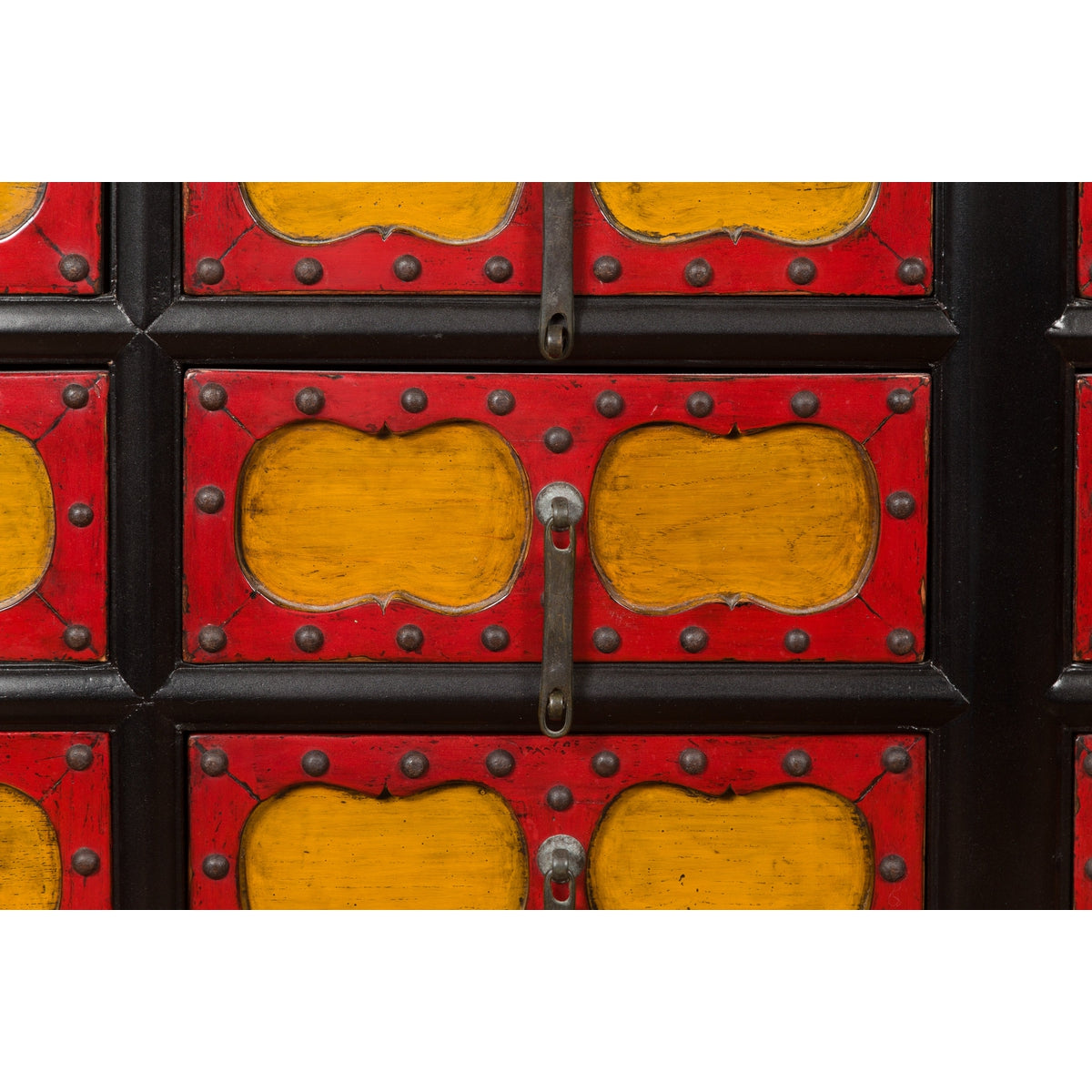Chinese Qing Dynasty 19th Century Long Polychrome Sideboard with 12 Drawers-9. Asian & Chinese Furniture, Art, Antiques, Vintage Home Décor for sale at FEA Home