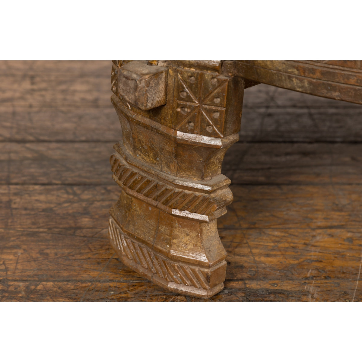 1920s Indian Antique Chakki Grinding Table with Hand-Carved Geometric Décor-10. Asian & Chinese Furniture, Art, Antiques, Vintage Home Décor for sale at FEA Home