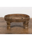 1920s Indian Antique Chakki Grinding Table with Hand-Carved Geometric Décor-13. Asian & Chinese Furniture, Art, Antiques, Vintage Home Décor for sale at FEA Home