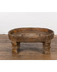 1920s Indian Antique Chakki Grinding Table with Hand-Carved Geometric Décor-14. Asian & Chinese Furniture, Art, Antiques, Vintage Home Décor for sale at FEA Home