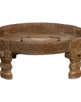 1920s Indian Antique Chakki Grinding Table with Hand-Carved Geometric Décor-1. Asian & Chinese Furniture, Art, Antiques, Vintage Home Décor for sale at FEA Home
