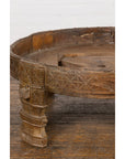 1920s Indian Antique Chakki Grinding Table with Hand-Carved Geometric Décor-7. Asian & Chinese Furniture, Art, Antiques, Vintage Home Décor for sale at FEA Home