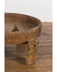 1920s Indian Antique Chakki Grinding Table with Hand-Carved Geometric Décor-8. Asian & Chinese Furniture, Art, Antiques, Vintage Home Décor for sale at FEA Home