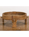 Tribal Indian 1920s Teak Chakki Grinding Table with Geometric Carved Motifs-10. Asian & Chinese Furniture, Art, Antiques, Vintage Home Décor for sale at FEA Home