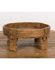 Tribal Indian 1920s Teak Chakki Grinding Table with Geometric Carved Motifs-11. Asian & Chinese Furniture, Art, Antiques, Vintage Home Décor for sale at FEA Home
