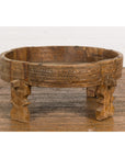 Tribal Indian 1920s Teak Chakki Grinding Table with Geometric Carved Motifs-12. Asian & Chinese Furniture, Art, Antiques, Vintage Home Décor for sale at FEA Home