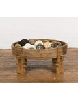 Tribal Indian 1920s Teak Chakki Grinding Table with Geometric Carved Motifs-4. Asian & Chinese Furniture, Art, Antiques, Vintage Home Décor for sale at FEA Home