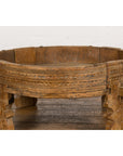 Tribal Indian 1920s Teak Chakki Grinding Table with Geometric Carved Motifs-6. Asian & Chinese Furniture, Art, Antiques, Vintage Home Décor for sale at FEA Home
