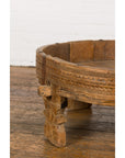 Tribal Indian 1920s Teak Chakki Grinding Table with Geometric Carved Motifs-7. Asian & Chinese Furniture, Art, Antiques, Vintage Home Décor for sale at FEA Home