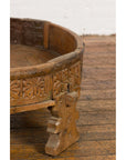 Indian Tribal 1920s Teak Chakki Grinding Table with Geometric Hand-Carved Motifs-10. Asian & Chinese Furniture, Art, Antiques, Vintage Home Décor for sale at FEA Home