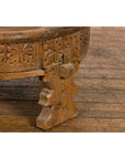 Indian Tribal 1920s Teak Chakki Grinding Table with Geometric Hand-Carved Motifs-11. Asian & Chinese Furniture, Art, Antiques, Vintage Home Décor for sale at FEA Home