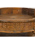 Indian Tribal 1920s Teak Chakki Grinding Table with Geometric Hand-Carved Motifs-12. Asian & Chinese Furniture, Art, Antiques, Vintage Home Décor for sale at FEA Home