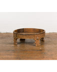Indian Tribal 1920s Teak Chakki Grinding Table with Geometric Hand-Carved Motifs-14. Asian & Chinese Furniture, Art, Antiques, Vintage Home Décor for sale at FEA Home