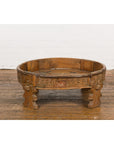 Indian Tribal 1920s Teak Chakki Grinding Table with Geometric Hand-Carved Motifs-15. Asian & Chinese Furniture, Art, Antiques, Vintage Home Décor for sale at FEA Home