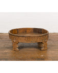 Indian Tribal 1920s Teak Chakki Grinding Table with Geometric Hand-Carved Motifs-2. Asian & Chinese Furniture, Art, Antiques, Vintage Home Décor for sale at FEA Home
