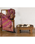 Indian Tribal 1920s Teak Chakki Grinding Table with Geometric Hand-Carved Motifs-3. Asian & Chinese Furniture, Art, Antiques, Vintage Home Décor for sale at FEA Home