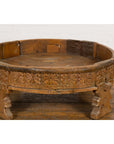 Indian Tribal 1920s Teak Chakki Grinding Table with Geometric Hand-Carved Motifs-6. Asian & Chinese Furniture, Art, Antiques, Vintage Home Décor for sale at FEA Home
