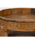 Indian Tribal 1920s Teak Chakki Grinding Table with Geometric Hand-Carved Motifs-8. Asian & Chinese Furniture, Art, Antiques, Vintage Home Décor for sale at FEA Home