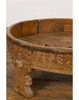 Indian Tribal 1920s Teak Chakki Grinding Table with Geometric Hand-Carved Motifs-9. Asian & Chinese Furniture, Art, Antiques, Vintage Home Décor for sale at FEA Home