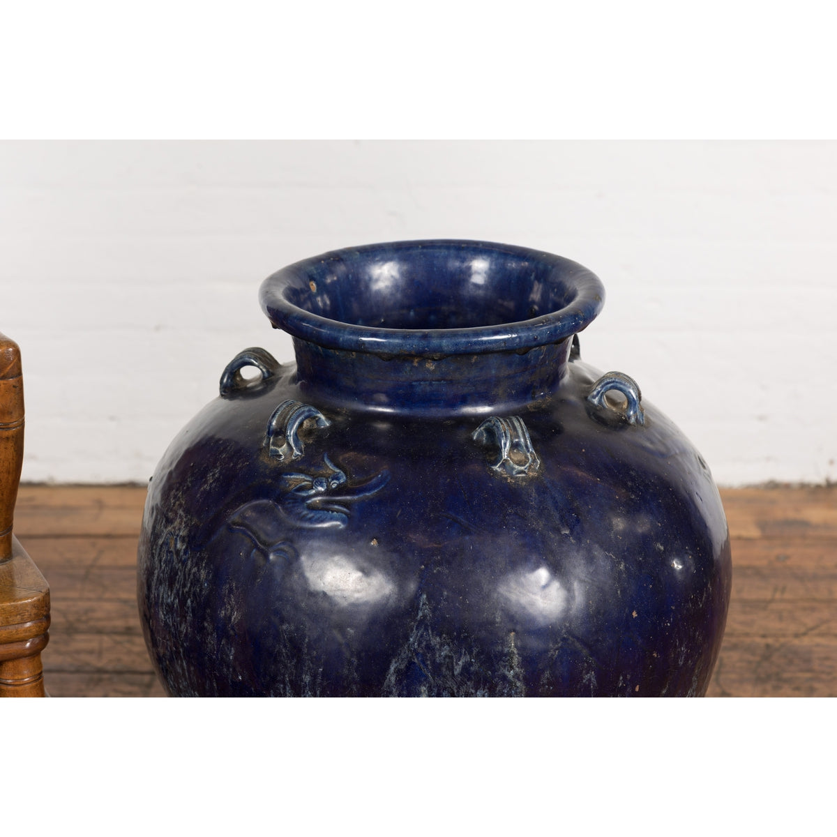 Large Antique 19th Century Thai Cobalt Blue Martaban Jar with Dragon Motif-12. Asian & Chinese Furniture, Art, Antiques, Vintage Home Décor for sale at FEA Home