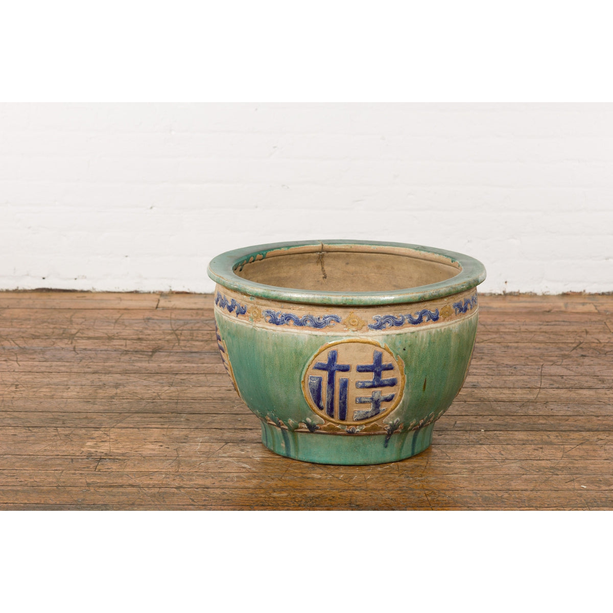 19th Century Antique Green and Blue Garden Planter-14. Asian & Chinese Furniture, Art, Antiques, Vintage Home Décor for sale at FEA Home