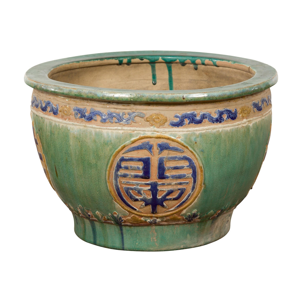 19th Century Antique Green and Blue Garden Planter-2. Asian & Chinese Furniture, Art, Antiques, Vintage Home Décor for sale at FEA Home