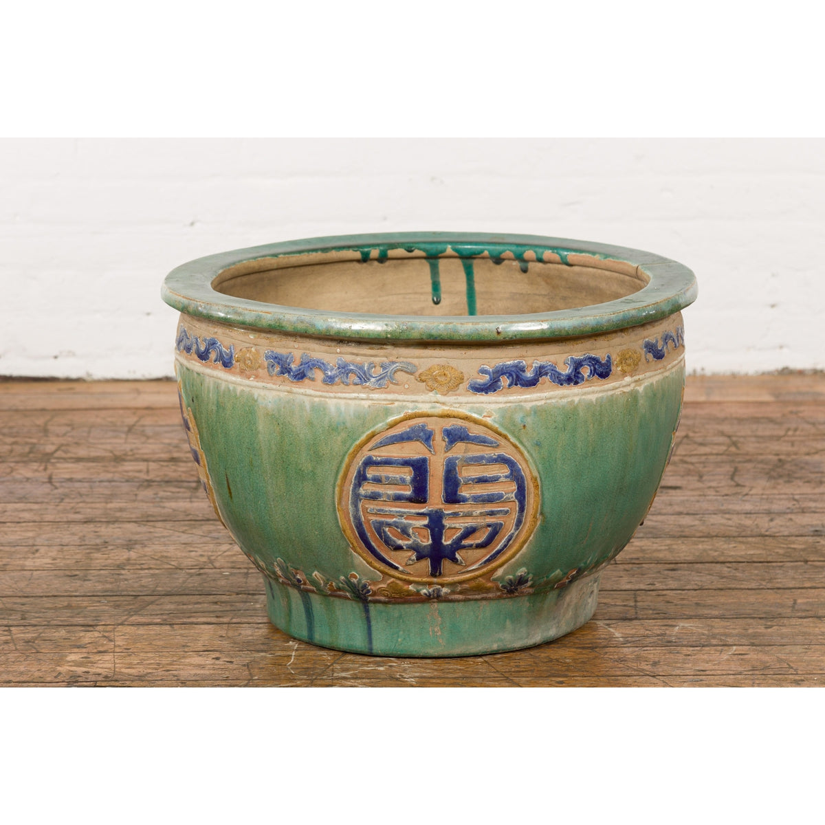 19th Century Antique Green and Blue Garden Planter-6. Asian & Chinese Furniture, Art, Antiques, Vintage Home Décor for sale at FEA Home