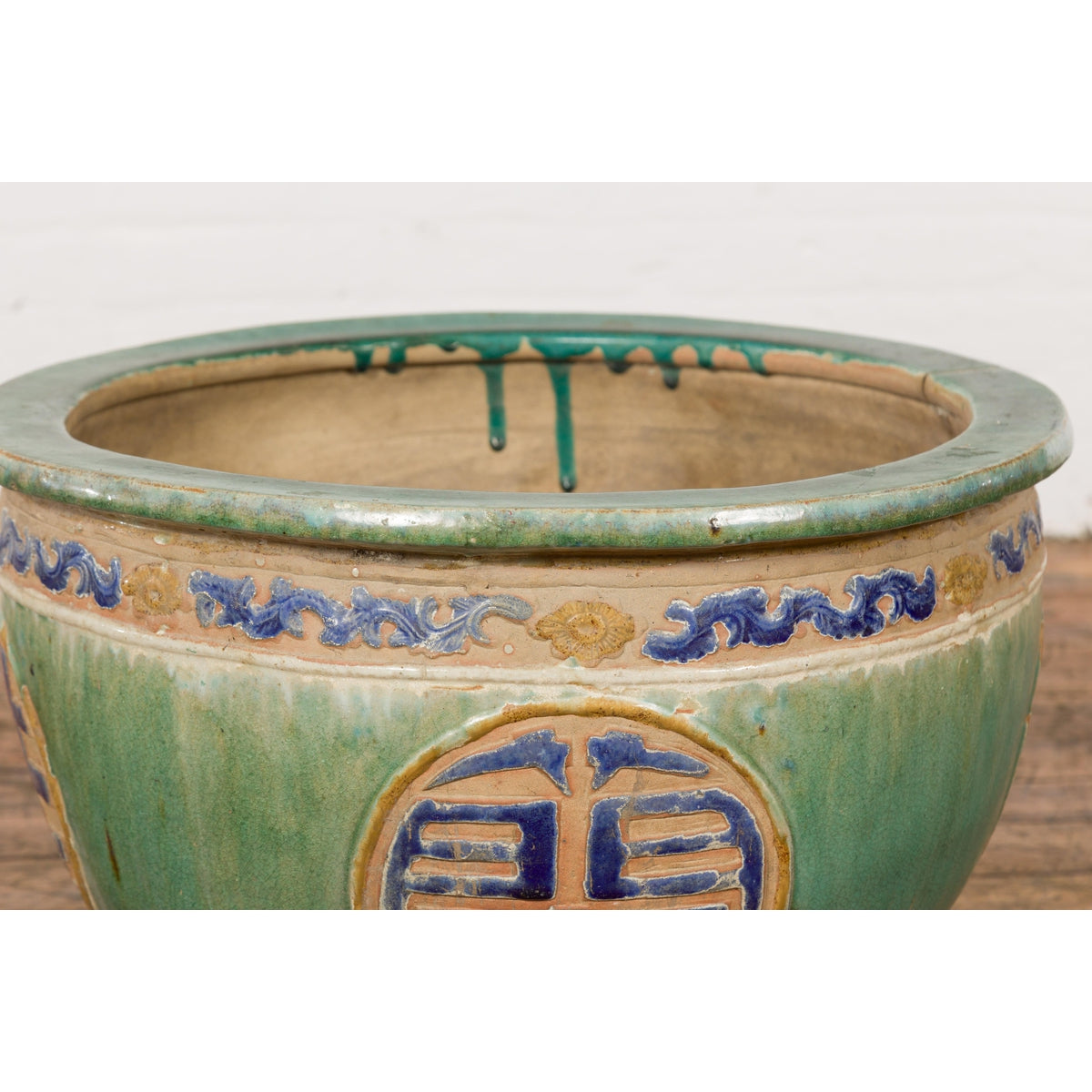 19th Century Antique Green and Blue Garden Planter-9. Asian & Chinese Furniture, Art, Antiques, Vintage Home Décor for sale at FEA Home