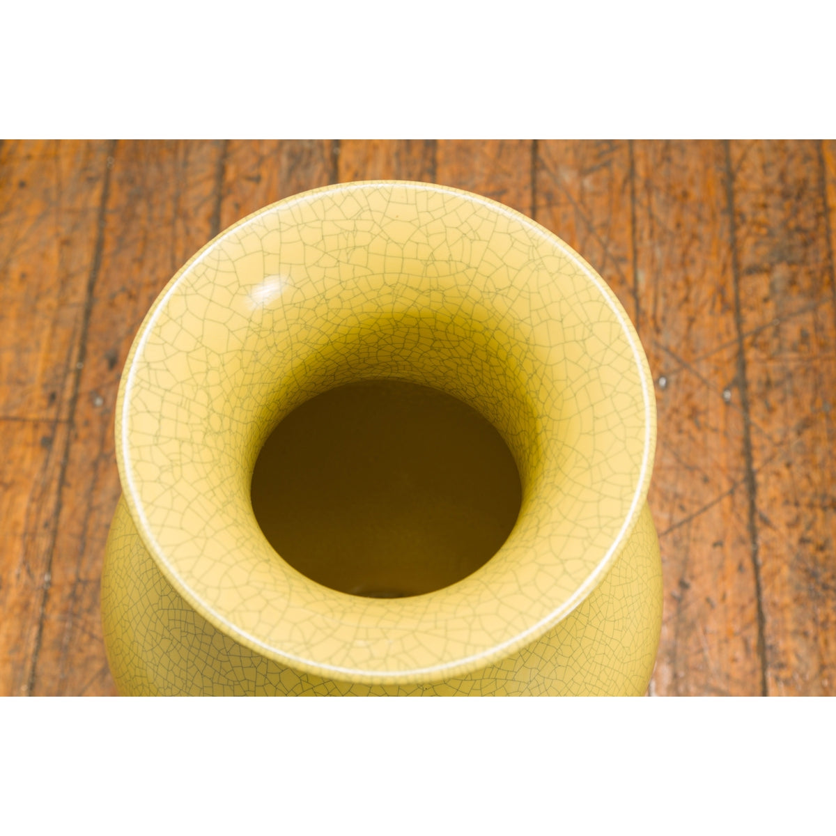 Chinese Vintage Altar Vase with Yellow Crackle Finish and Flaring Neck-12. Asian & Chinese Furniture, Art, Antiques, Vintage Home Décor for sale at FEA Home