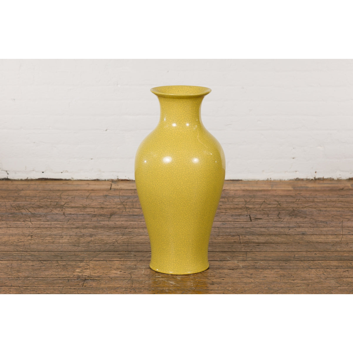 Chinese Vintage Altar Vase with Yellow Crackle Finish and Flaring Neck-13. Asian & Chinese Furniture, Art, Antiques, Vintage Home Décor for sale at FEA Home