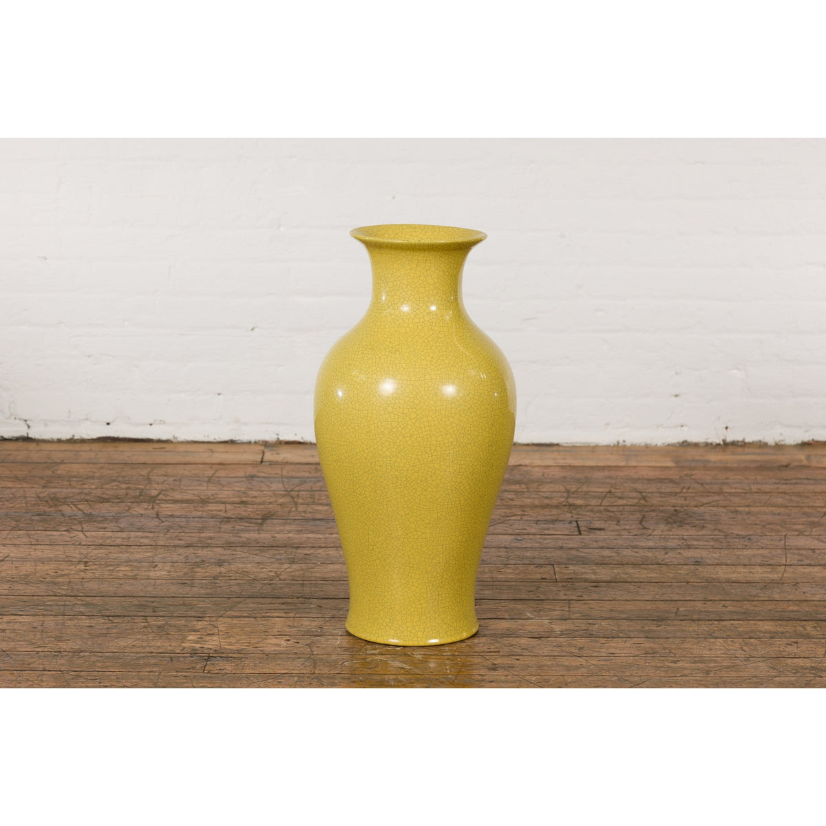 Chinese Vintage Altar Vase with Yellow Crackle Finish and Flaring Neck-14. Asian & Chinese Furniture, Art, Antiques, Vintage Home Décor for sale at FEA Home