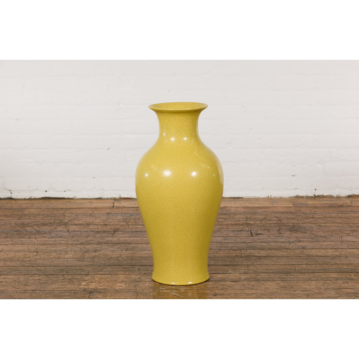 Chinese Vintage Altar Vase with Yellow Crackle Finish and Flaring Neck-15. Asian & Chinese Furniture, Art, Antiques, Vintage Home Décor for sale at FEA Home