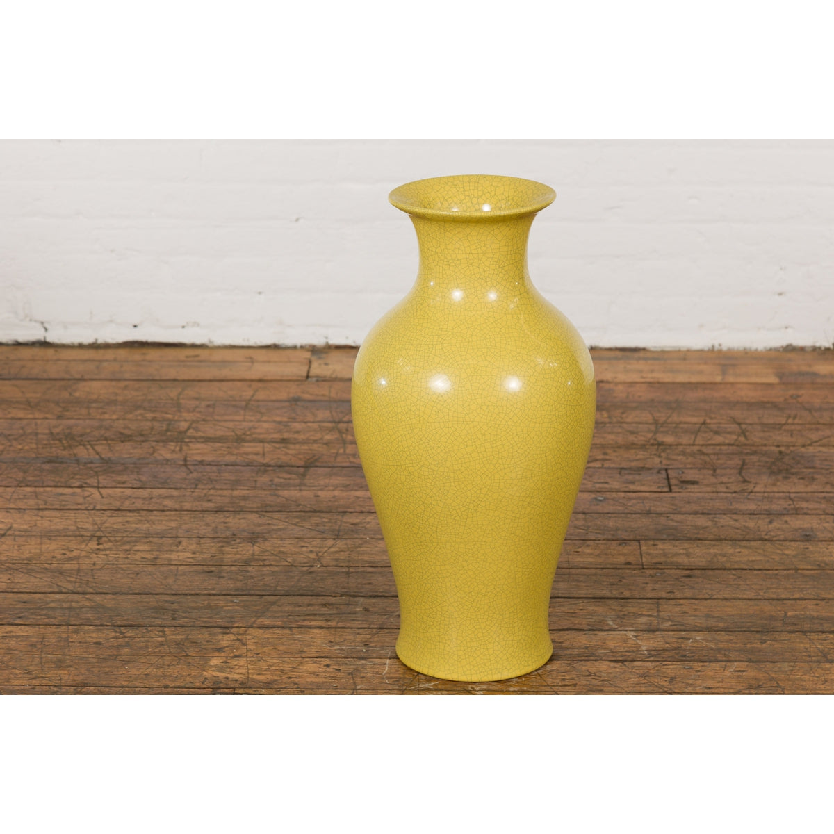 Chinese Vintage Altar Vase with Yellow Crackle Finish and Flaring Neck-2. Asian & Chinese Furniture, Art, Antiques, Vintage Home Décor for sale at FEA Home