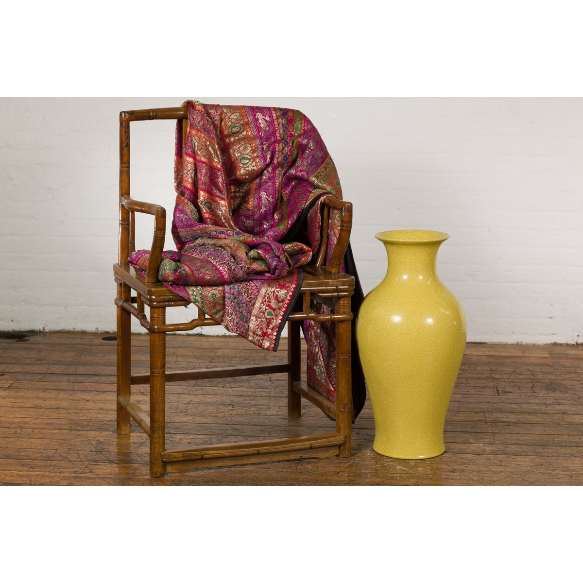 Chinese Vintage Altar Vase with Yellow Crackle Finish and Flaring Neck-3. Asian & Chinese Furniture, Art, Antiques, Vintage Home Décor for sale at FEA Home