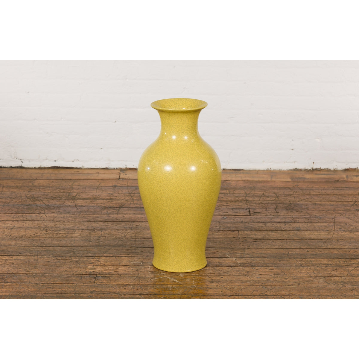 Chinese Vintage Altar Vase with Yellow Crackle Finish and Flaring Neck-4. Asian & Chinese Furniture, Art, Antiques, Vintage Home Décor for sale at FEA Home