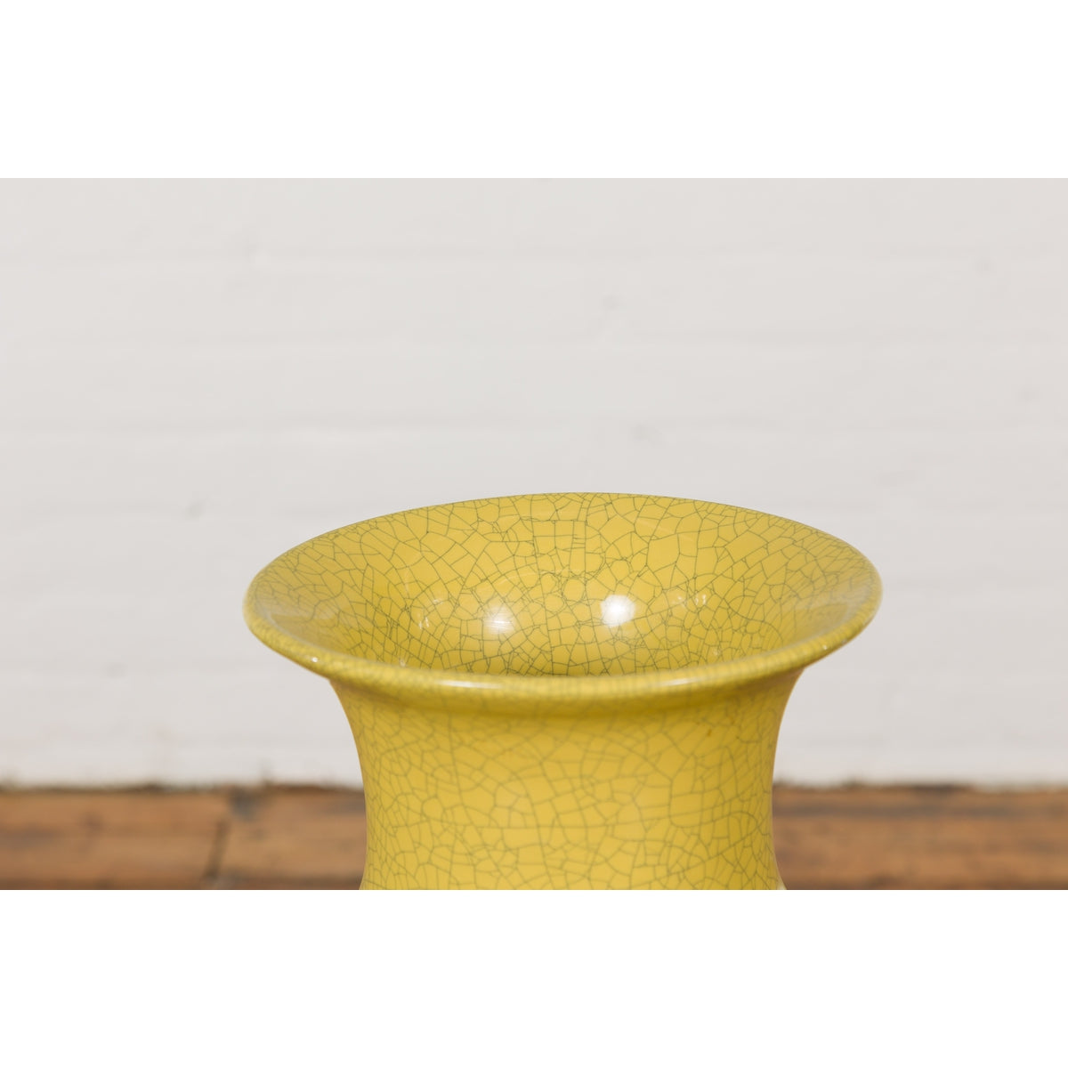 Chinese Vintage Altar Vase with Yellow Crackle Finish and Flaring Neck-7. Asian & Chinese Furniture, Art, Antiques, Vintage Home Décor for sale at FEA Home