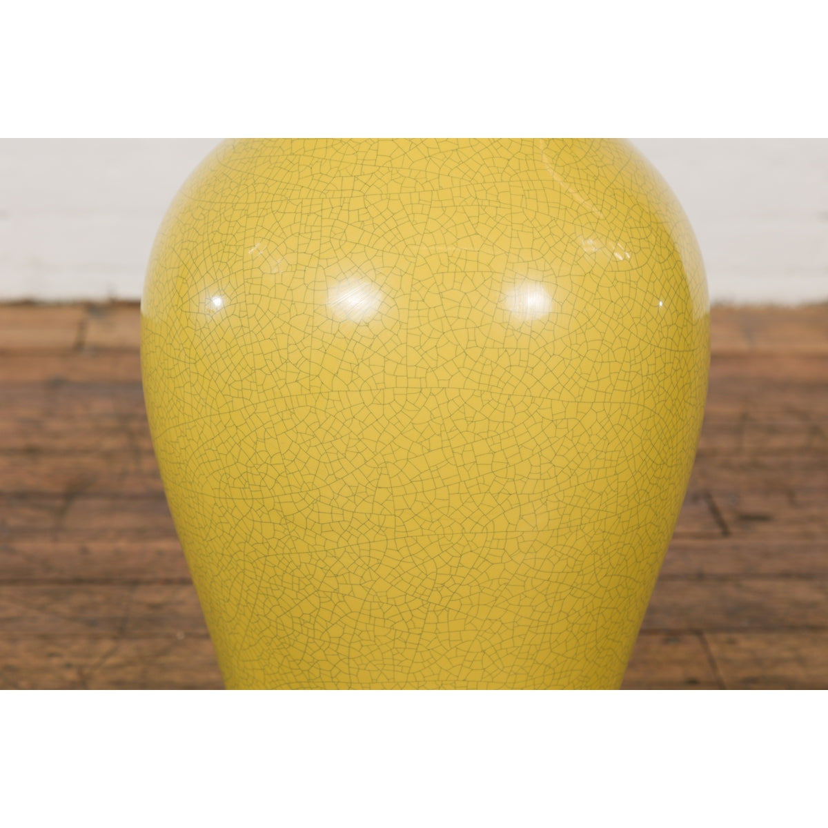 Chinese Vintage Altar Vase with Yellow Crackle Finish and Flaring Neck-9. Asian & Chinese Furniture, Art, Antiques, Vintage Home Décor for sale at FEA Home