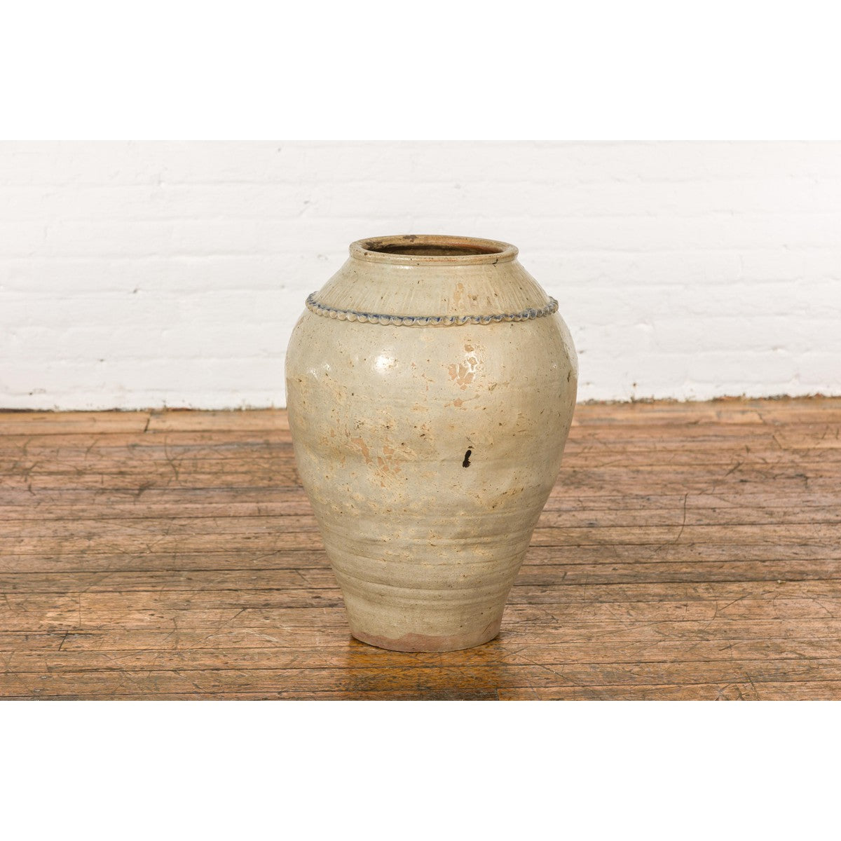 Antique Chinese Glazed Ceramic Storage Jar with Blue Painted Motifs-10. Asian & Chinese Furniture, Art, Antiques, Vintage Home Décor for sale at FEA Home