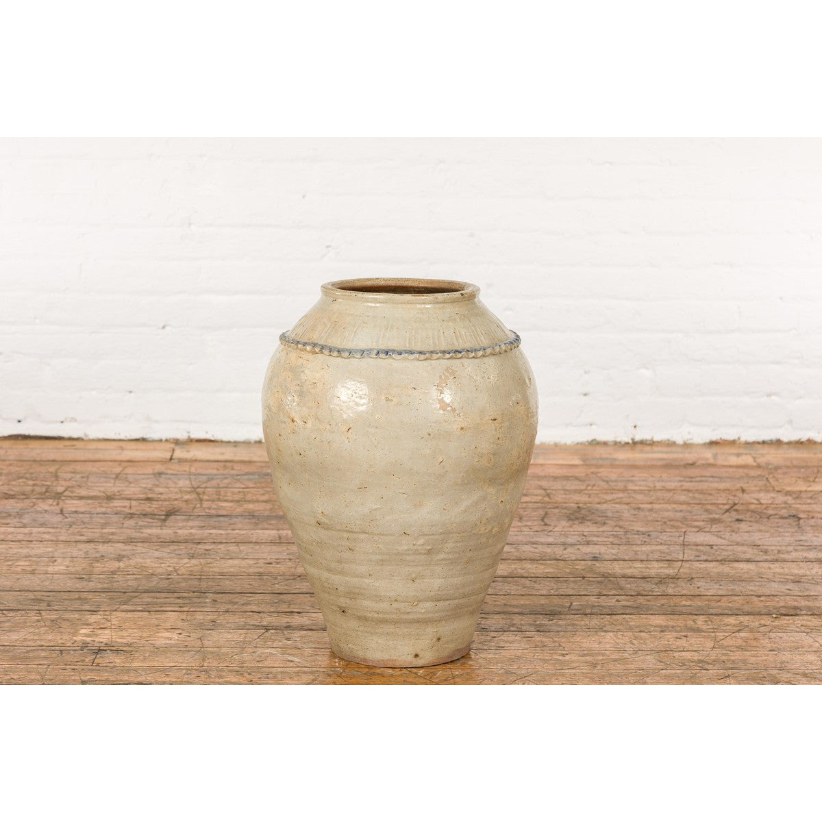 Antique Chinese Glazed Ceramic Storage Jar with Blue Painted Motifs-11. Asian & Chinese Furniture, Art, Antiques, Vintage Home Décor for sale at FEA Home