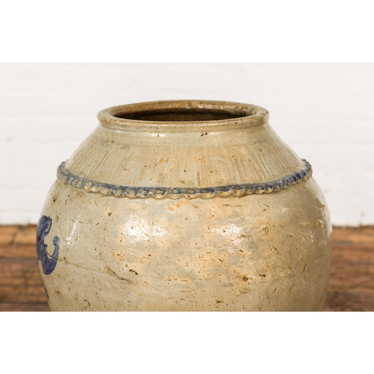 Antique Chinese Glazed Ceramic Storage Jar with Blue Painted Motifs-13. Asian & Chinese Furniture, Art, Antiques, Vintage Home Décor for sale at FEA Home