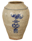 Antique Chinese Glazed Ceramic Storage Jar with Blue Painted Motifs-1. Asian & Chinese Furniture, Art, Antiques, Vintage Home Décor for sale at FEA Home