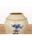 Antique Chinese Glazed Ceramic Storage Jar with Blue Painted Motifs-5. Asian & Chinese Furniture, Art, Antiques, Vintage Home Décor for sale at FEA Home