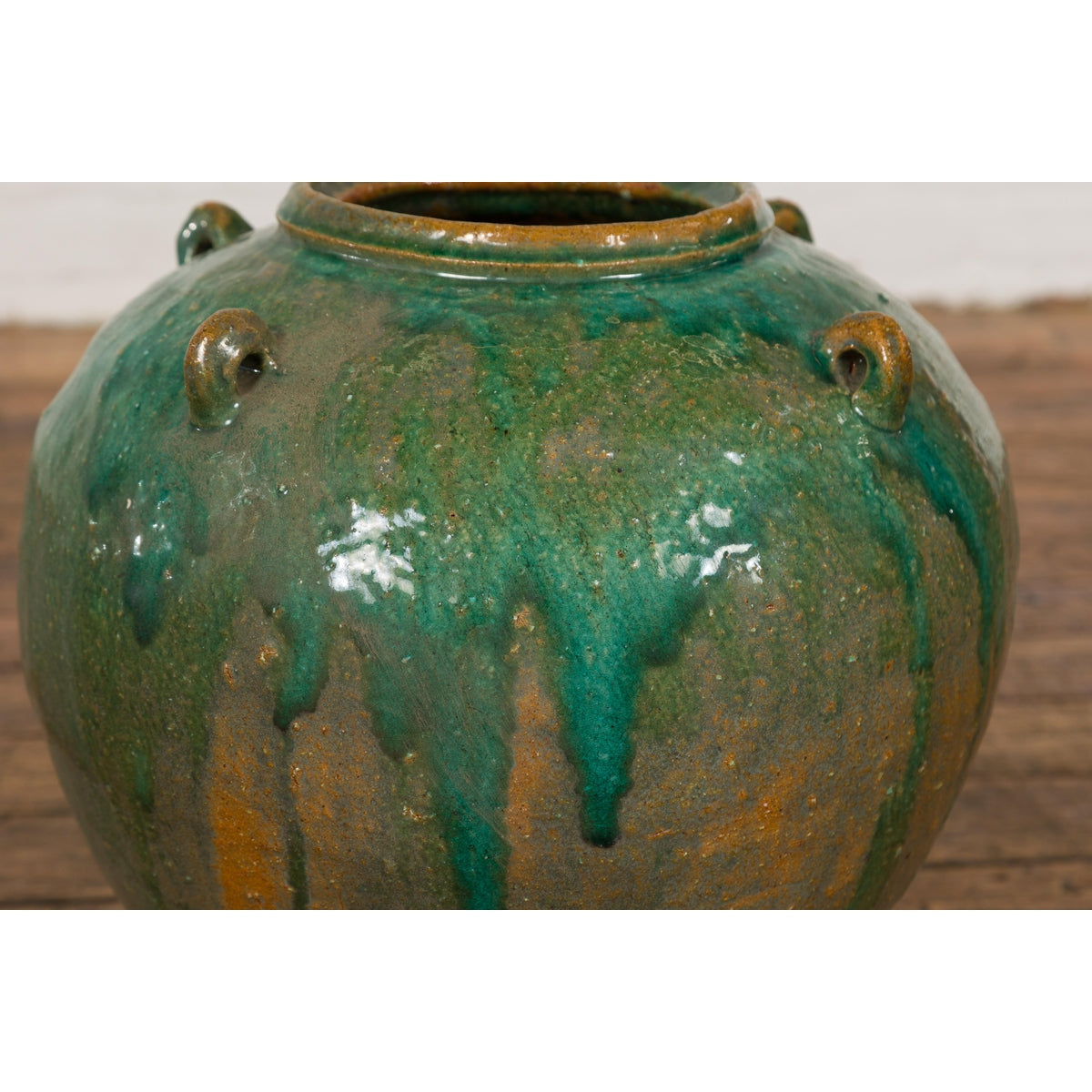 Orange & Brown Antique Jar with Green Drips-10. Asian & Chinese Furniture, Art, Antiques, Vintage Home Décor for sale at FEA Home