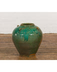Orange & Brown Antique Jar with Green Drips-14. Asian & Chinese Furniture, Art, Antiques, Vintage Home Décor for sale at FEA Home