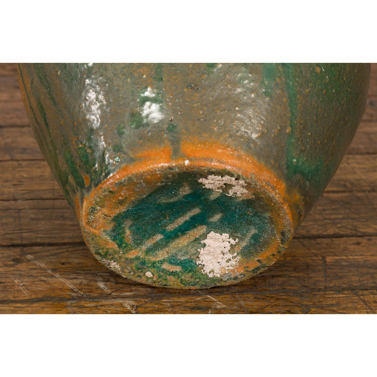 Orange & Brown Antique Jar with Green Drips-17. Asian & Chinese Furniture, Art, Antiques, Vintage Home Décor for sale at FEA Home
