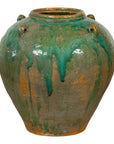 Orange & Brown Antique Jar with Green Drips-1. Asian & Chinese Furniture, Art, Antiques, Vintage Home Décor for sale at FEA Home