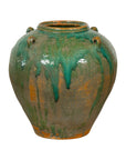 Orange & Brown Antique Jar with Green Drips-2. Asian & Chinese Furniture, Art, Antiques, Vintage Home Décor for sale at FEA Home