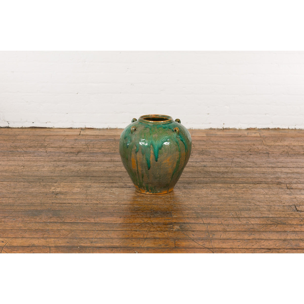 Orange & Brown Antique Jar with Green Drips-5. Asian & Chinese Furniture, Art, Antiques, Vintage Home Décor for sale at FEA Home