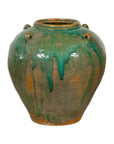 Orange & Brown Antique Jar with Green Drips-6. Asian & Chinese Furniture, Art, Antiques, Vintage Home Décor for sale at FEA Home