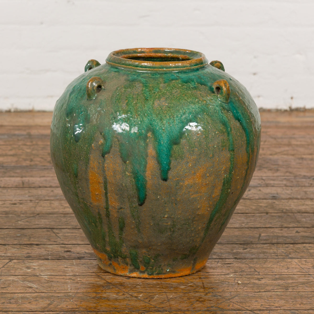 Orange & Brown Antique Jar with Green Drips-7. Asian & Chinese Furniture, Art, Antiques, Vintage Home Décor for sale at FEA Home